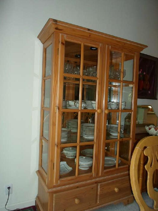 china hutch w/set of vintage Rosenthal "wheat" dishes