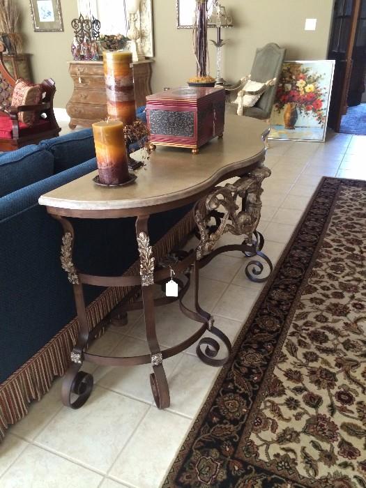 Sofa/entry table with marble top; 4 ' 2" x 12 ' runner