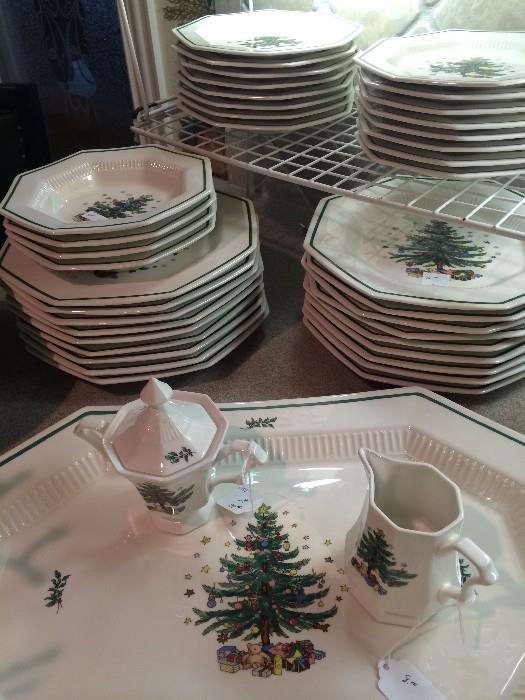Many pieces of Nikko "Christmastime" dishes