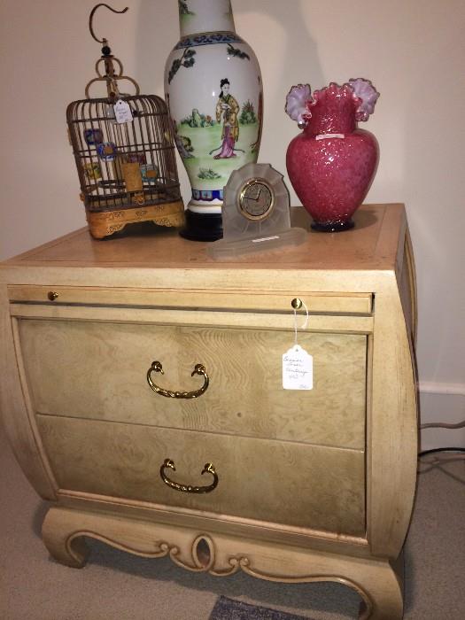 One of two matching bedroom side tables; one of two matching lamps