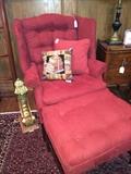 Red & comfortable wing-back chair with ottoman