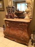    Century 4-drawer chest; Asian figurines; decorative mirror & accessories