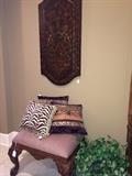 Great pillow selections; vanity bench; wall panel