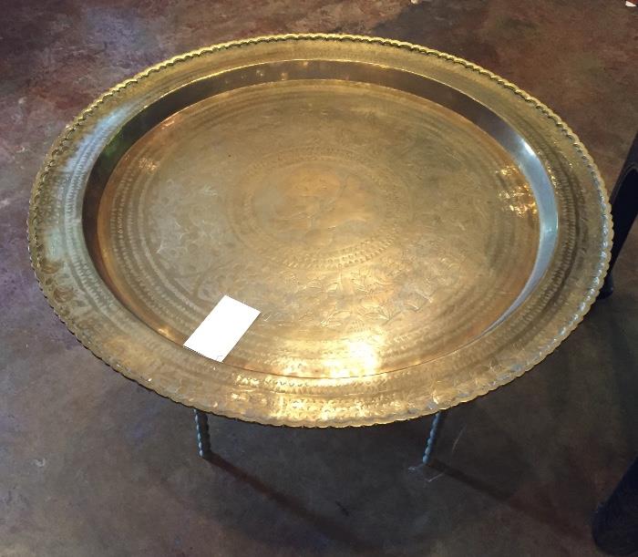 Vintage brass tray on stand.