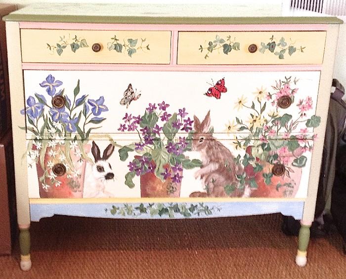 ORNATE HAND PAINTED CHEST OF DRAWERS