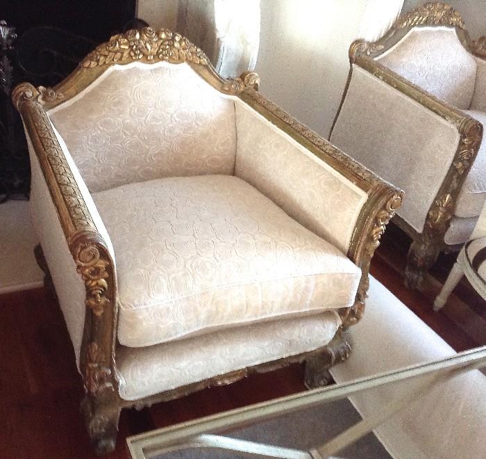 GOLD FRAMED UPHOLSTERED CHAIRS