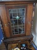 Vintage Mahogany Hand carved.Stained Glass Panel Cabinet