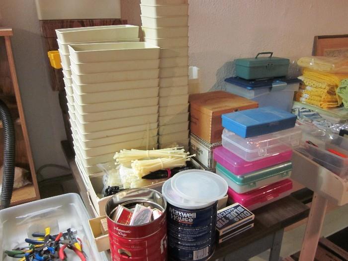 TONS of zip ties, books of matches, containers, filing boxes