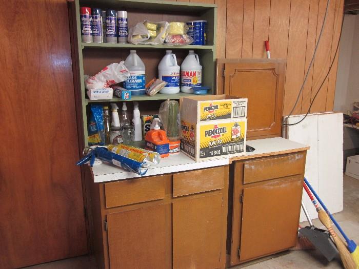 Household products, cabinets (good for storage in the garage)