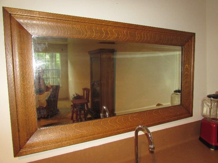 Oak beveled wall mirror