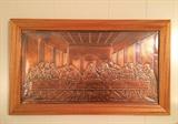 Etched-metal Last Supper art in frame