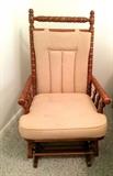 Gorgeous hardwood vintage spool-design glider with cushions
