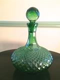 Green cut-glass decanter
