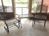 Vintage three-piece wrought-iron rocker and side-table set
