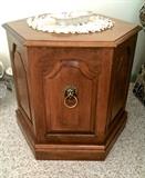 Gorgeous Tell City hard-rock maple geometric side table with brass lion hardware