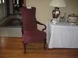 Burgundy Stripe Queen Anne Arm Chair (One of a Pair)