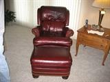  Ox Blood Burgundy Leather Recliner and Ottoman (Hancock and Moore Austin Chair)
