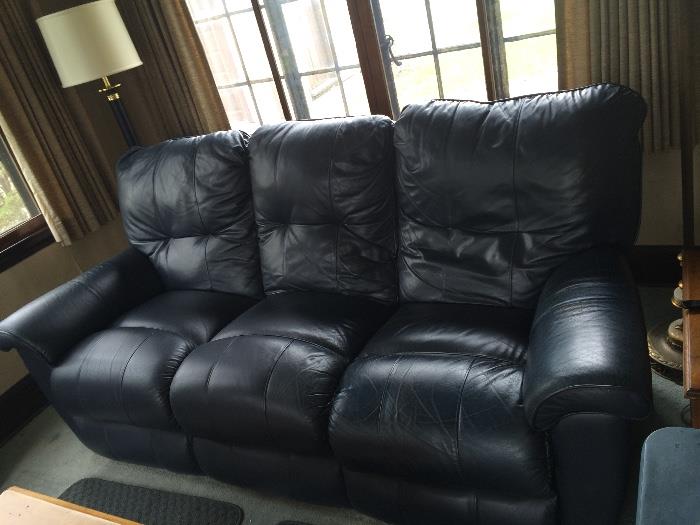 Leather Dark Blue Reclining Couch