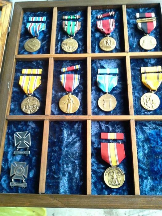 Military Medals and Ribbons in shadow box