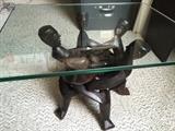 Hand Carved 1 Piece multi character table with Glass top