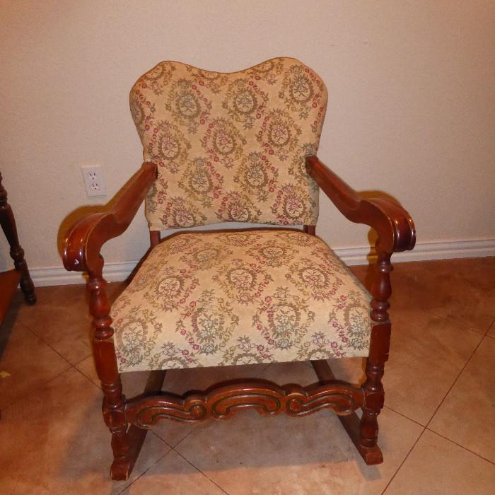 Upholstered wood rocking chair