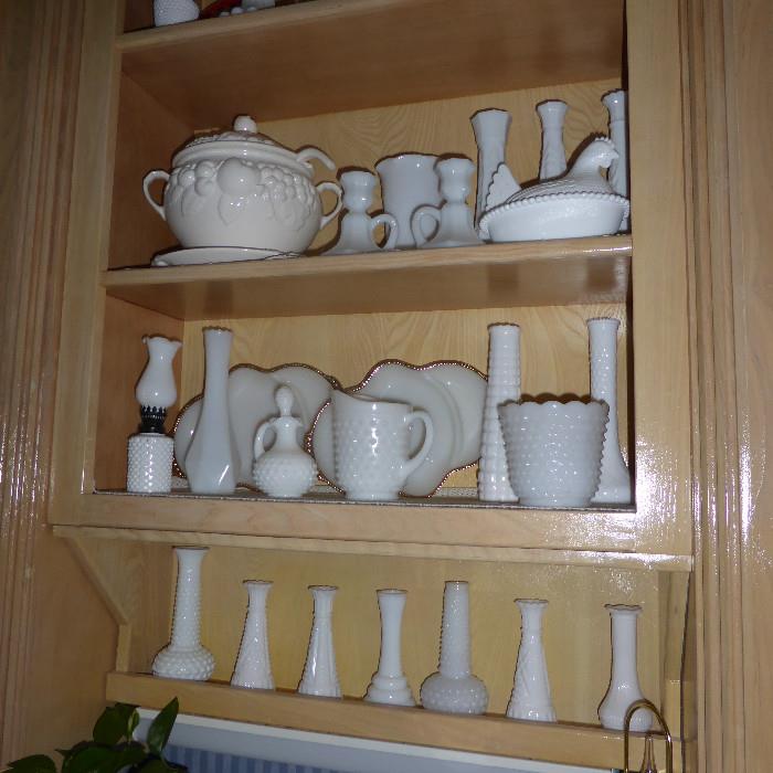 Multiple different patterns of milk glass.  This is only a small sample of what is available.