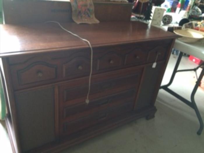 Vintage stereo console with workable radio and vinyl record player