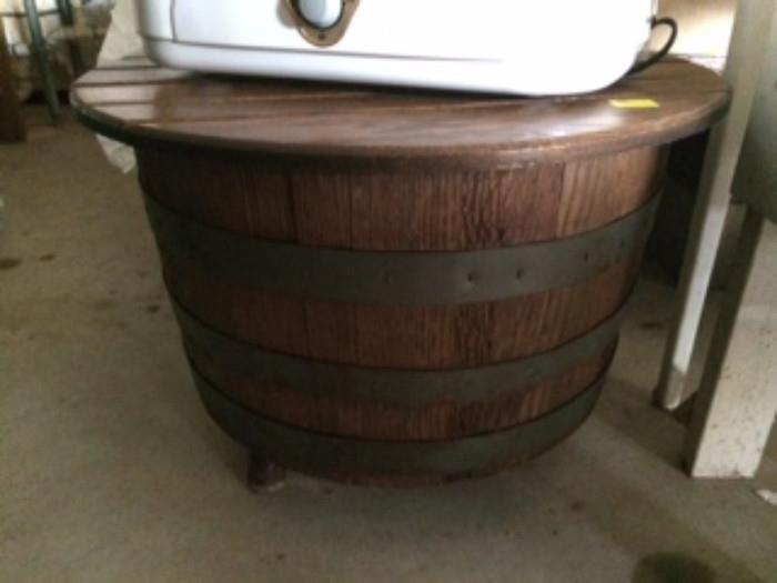 half barrel with hinged table top 