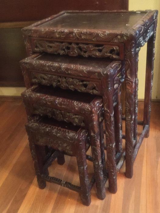 Chinese carved nesting tables
