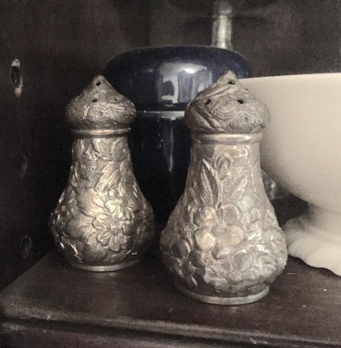 Sterling repousse salt and pepper (dusty!)