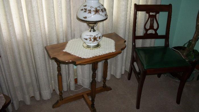 side table and hurricane lamp