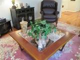 Glass Top Coffee Table Also Asian Cabinet- Like New Condition