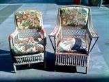 Pair Vintage Wicker Chairs in Vintage Fabric