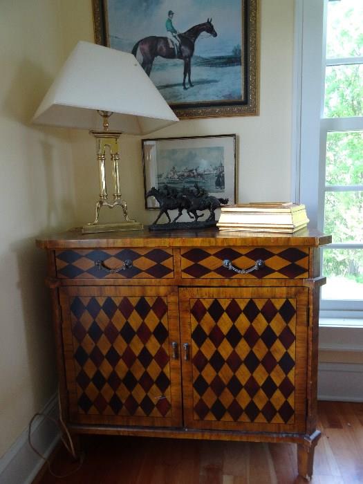 reproduction marquetry cabinet with drawers and doors. 