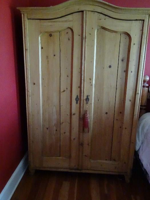one of two 19th century pine wardrobe cabinets. Ready for the home or store. 