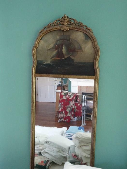 This sale has many unique items that have been purchased over the past 30 years. Nice wall mirror with sail ship hand painted on the top. 
