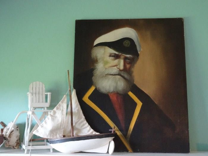 Vintage oil painting of sea captain. Unframed. 