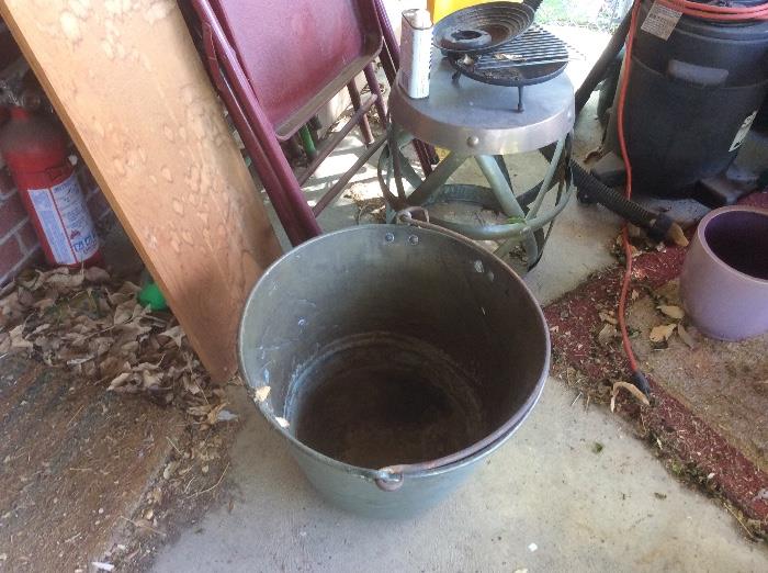 BRASS BUCKET AND TABLE