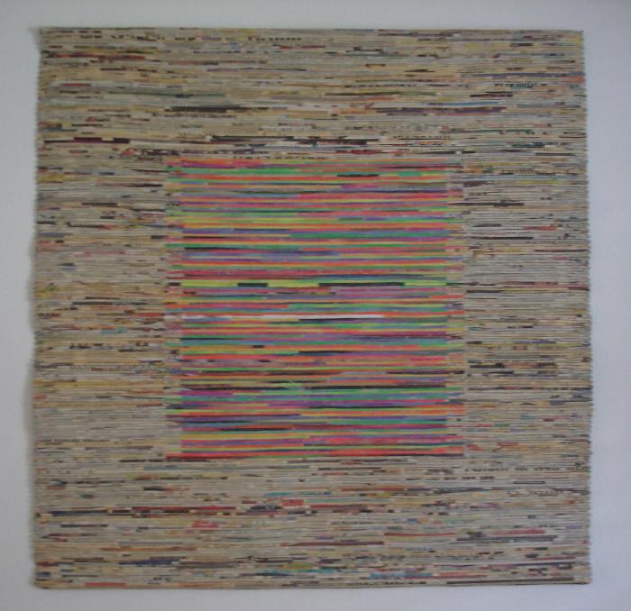 Art made from rolled up newspaper, magazines
