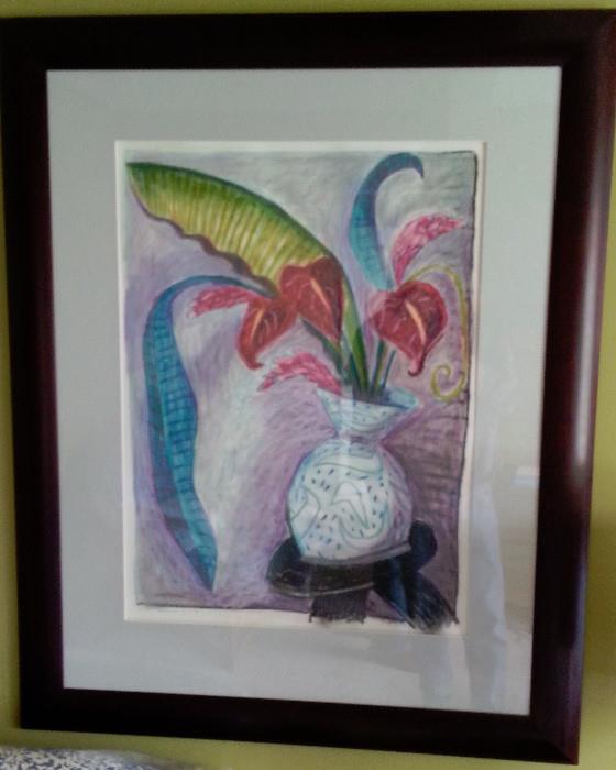 Michael Phleghaar Tropical Floral ca: 1992 Oil Pastel on Paper