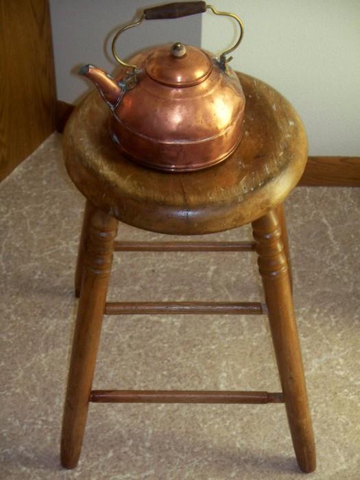 Great Primitive Stool and Copper Kettle