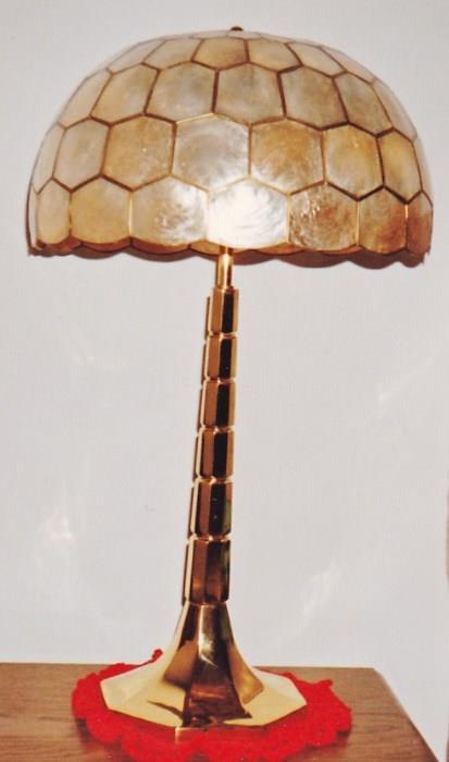 W Germany Mother of Pearl & Brass Lamp