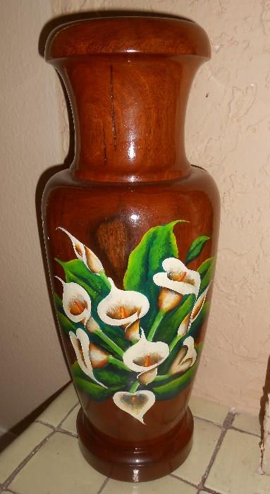 Handmade Wood Vase w/Hand Painted Floral