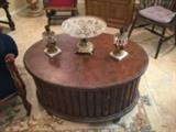 VINTAGE GERMAN COFFEE TABLE/ LEATHER TOP