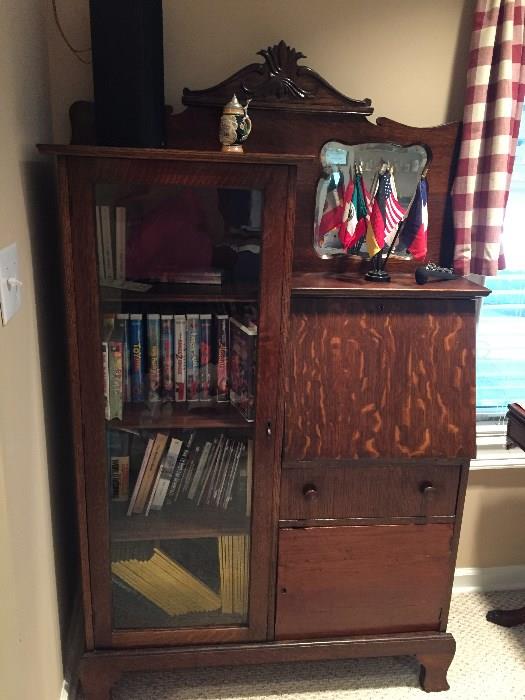 Tiger Oak side by side bookcase with drop front secretary