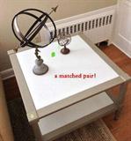 matched pair of milk glass end tables, chrome color