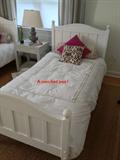 "Nantucket "white beds, one of TWO, mattressedss included in price, can be converted to bunk beds