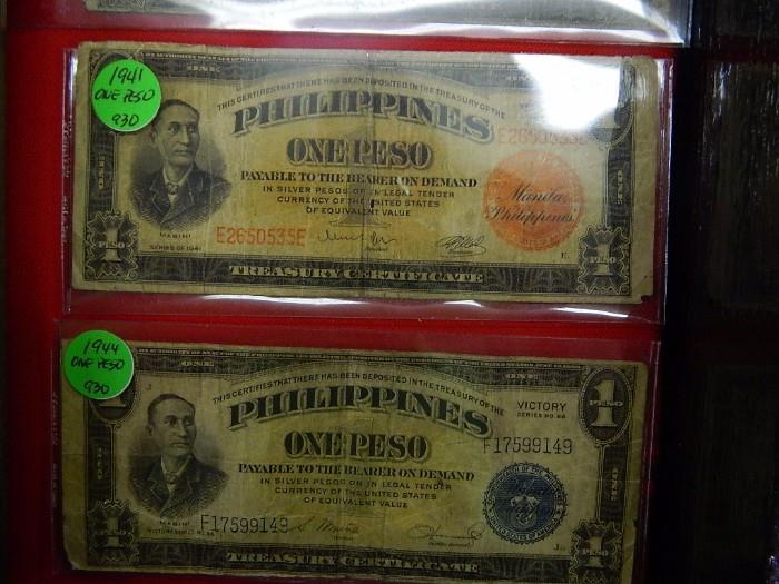 1944 and 1941 One Peso Note