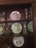  Crystal and pressed glass pitchers; floral china plates