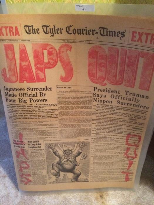     August 14, 1945 Tyler Courier Times newspaper 